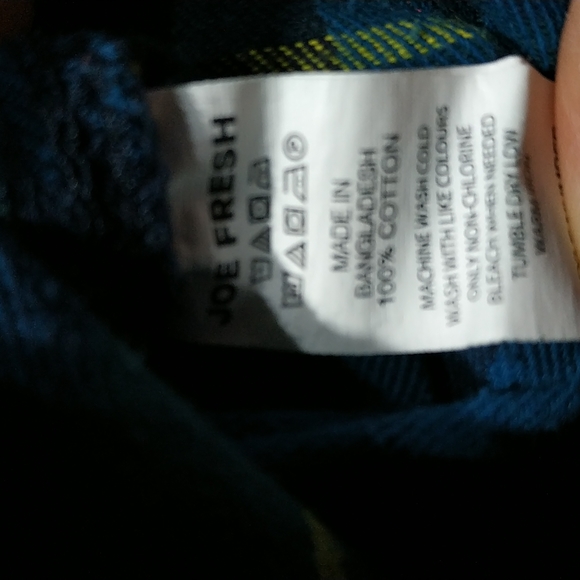 Joe Fresh Green Blue Yellow plaid Cotton button down longsleeve shirt size S - Picture 6 of 6